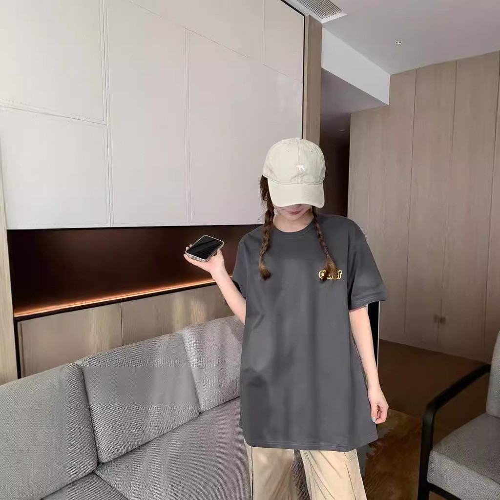 ADER Chrysanthemum Letter Niche American Street Wear ผู้ชายผู้หญิงคู่ฤดูร้อนรอบคอหลวม FOG เสื้อยืดแข