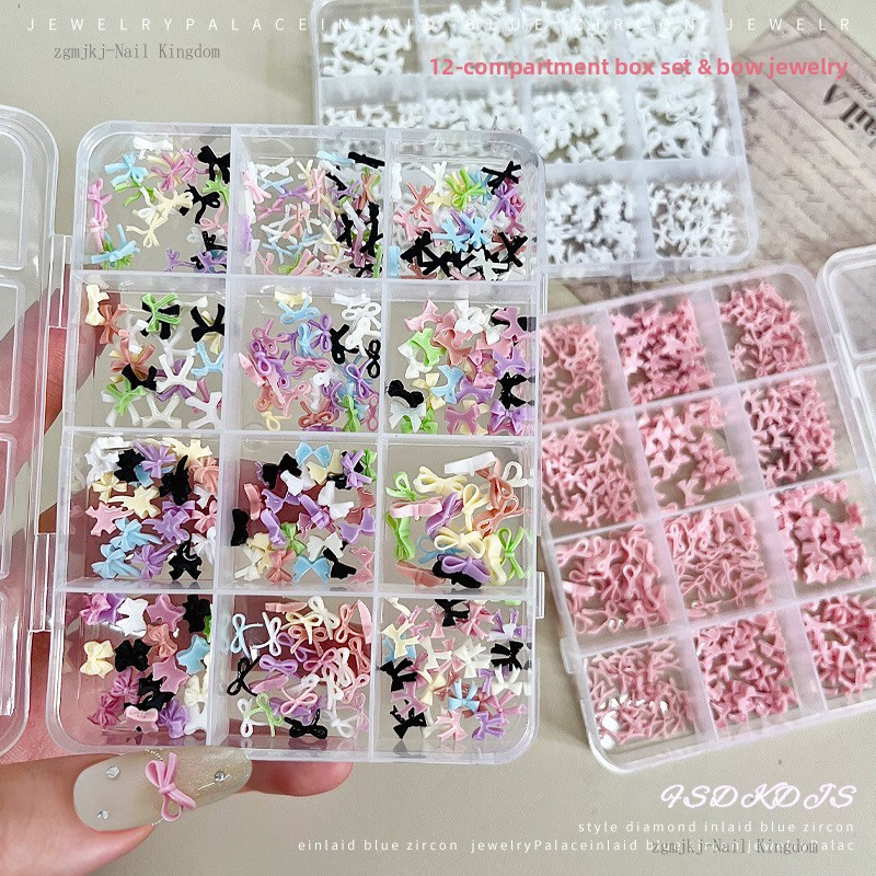 ชุดอุปกรณ์ตกแต่งเล็บโบว์มินิคละแบบ / ริบบิ้นผูกโบว์ตกแต่งเล็บ / การตกแต่งเคสโทรศัพท์แบบ DIY
