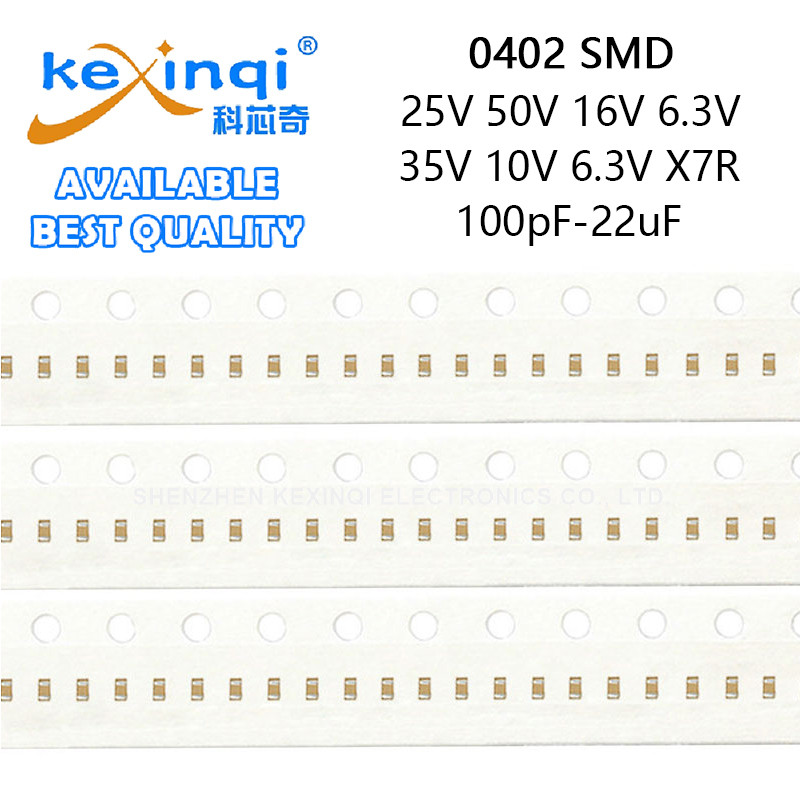 (20-50 ชิ้น) 0402 SMD 25V 50V 16V 6.3V 35V 10V 6.3V X7R ตัวเก็บประจุ 100pF-22uF 180pF 220pF 330pF 47