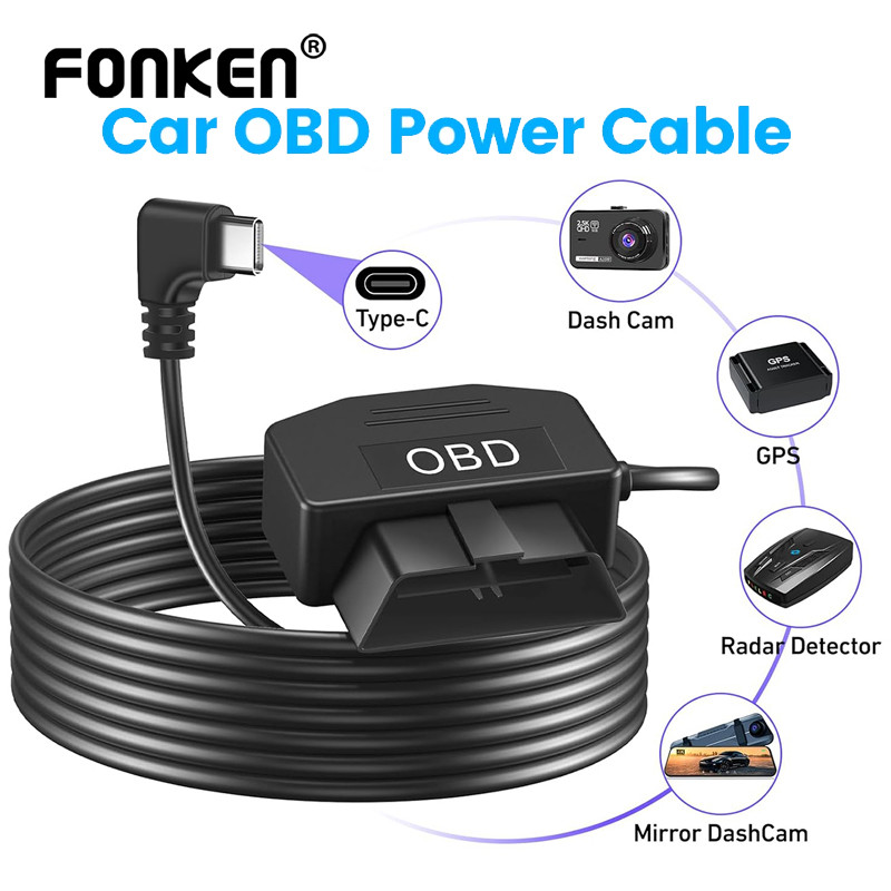 Fonken รถ OBD สายไฟปุ่มสวิทช์ USB-C/Mini พอร์ต USB อะแดปเตอร์สําหรับ Dash Cam กล้องวิดีโอยานพาหนะ DVR