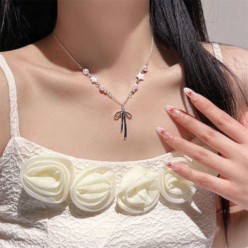 สร้อยคอมุก จี้ประดับโบว์ น่ารักหวาน สไตล์เกาหลี เข้ากับทุกชุด ของขวัญเครื่องประดับแฟชั่น สําหรับผู้หญิง - รูปที่ 2