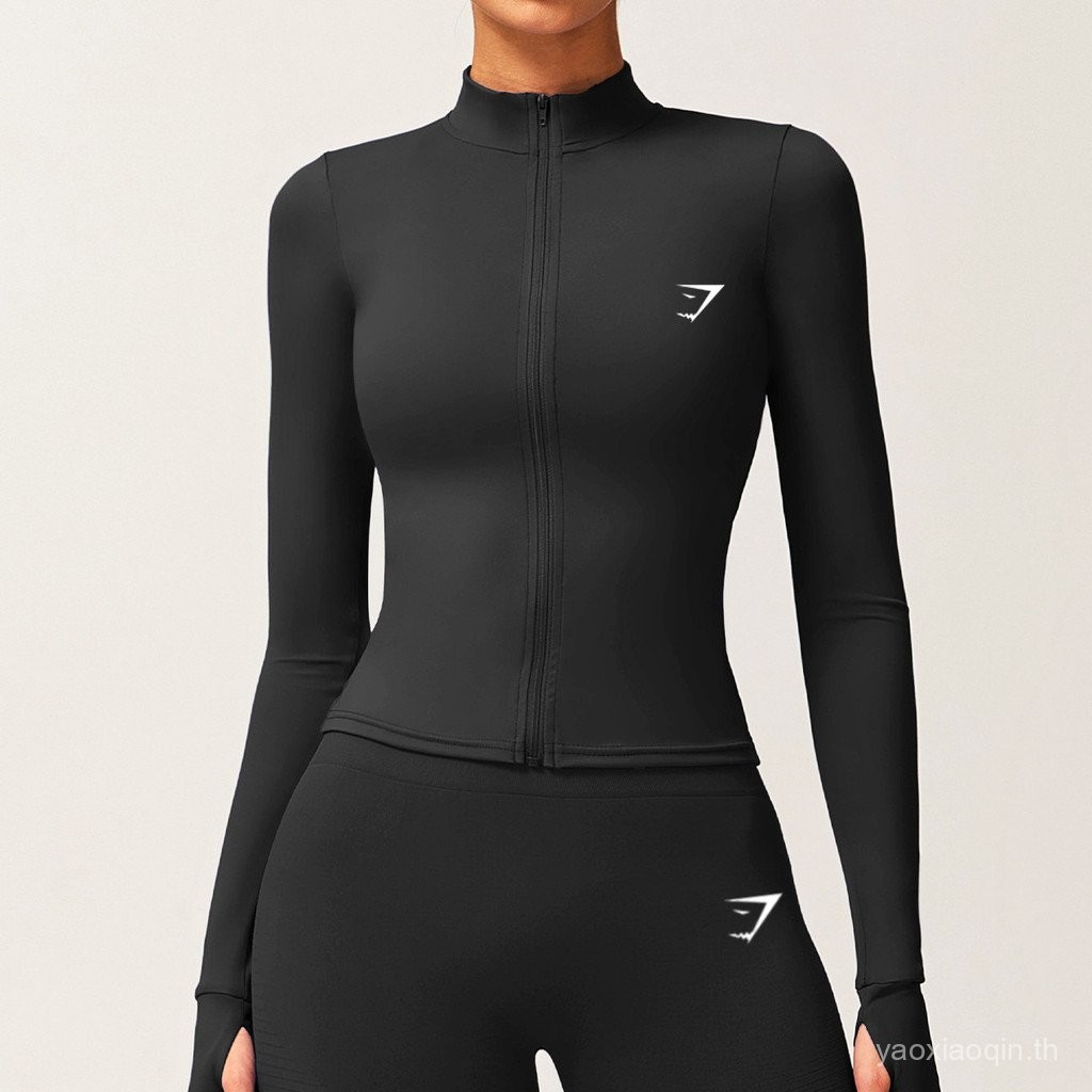 Gymshark สไตล์ใหม่ซิปโยคะแขนยาว Slim-fit Slimmer ดูครีมกันแดด