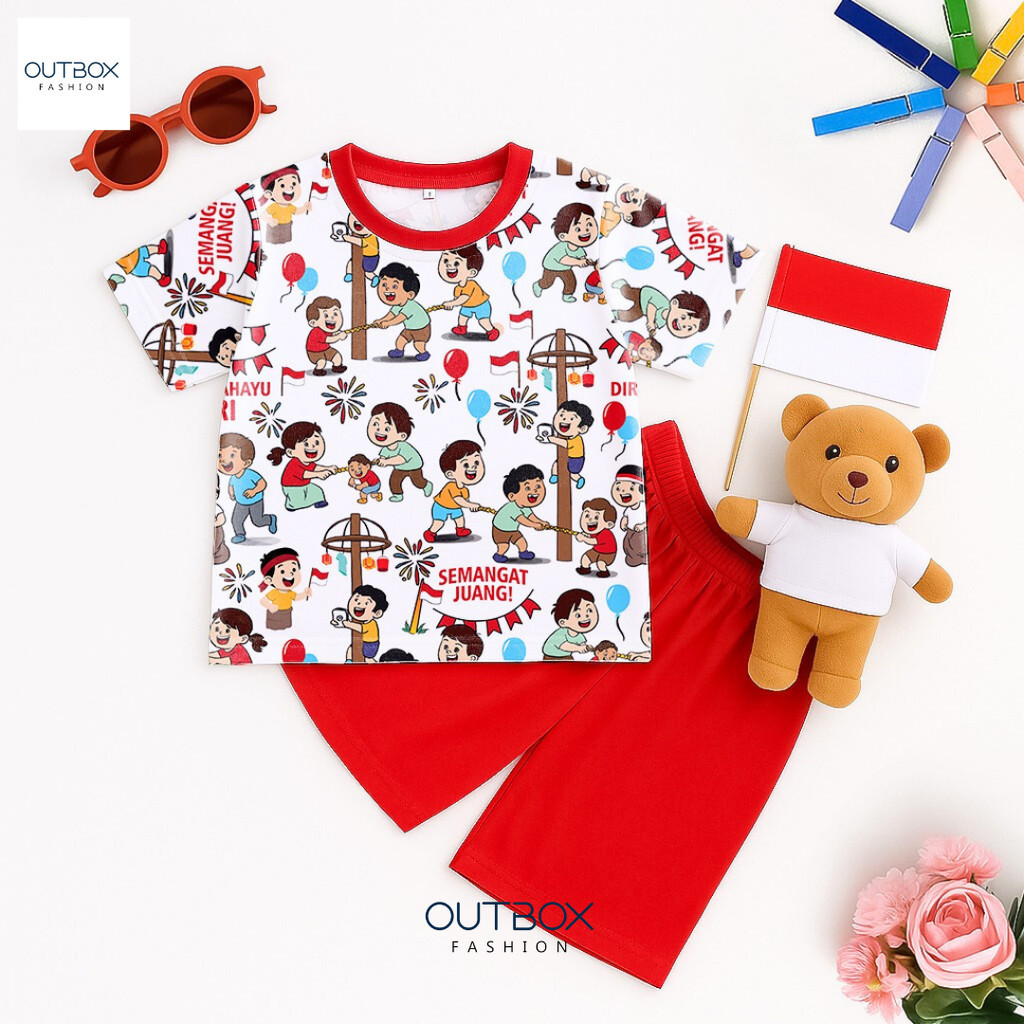 MERAH Outbox Fashion 9.9 SUPER SHOPPING DAY AUGUST CHILDRENS SUIT PRINTING COMBI RED