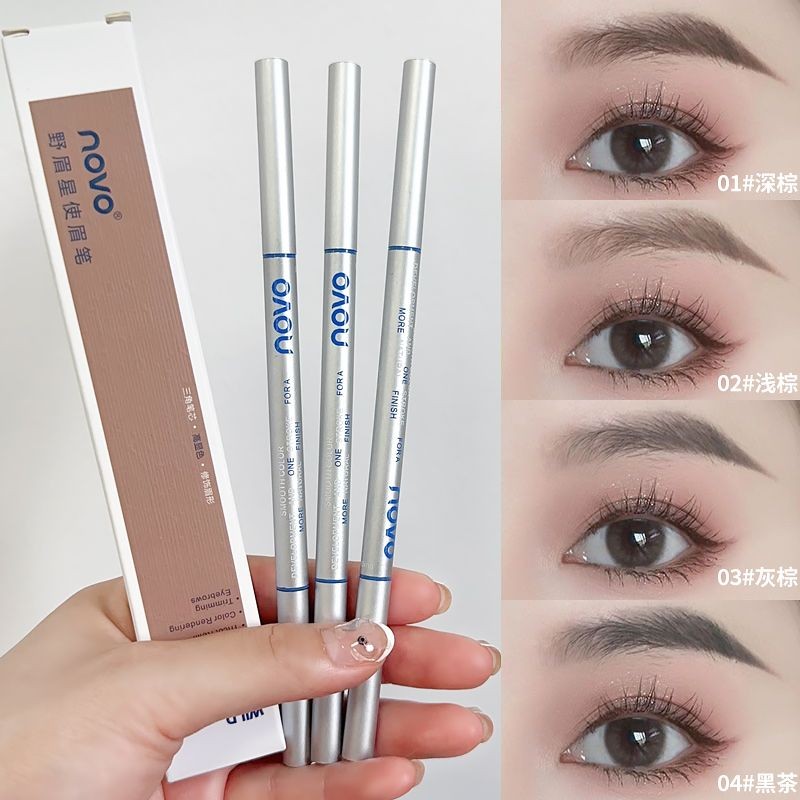 NOVO Xiaoyu Begonia แนะนําดินสอเขียนคิ้วสองหัวละเอียดพิเศษไม่ซีดจางกันน้ํายาวนานรากใสสามเณรคิ้วป่า 8