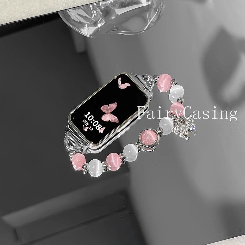 Cats Eye หินลูกปัดสําหรับ Huawei Band 10 9 8 7 6 Pro ยืดหยุ่น Sood Loop สร้อยข้อมือสําหรับ Huawei Honor 9 7 6 เปลี่ยนวง