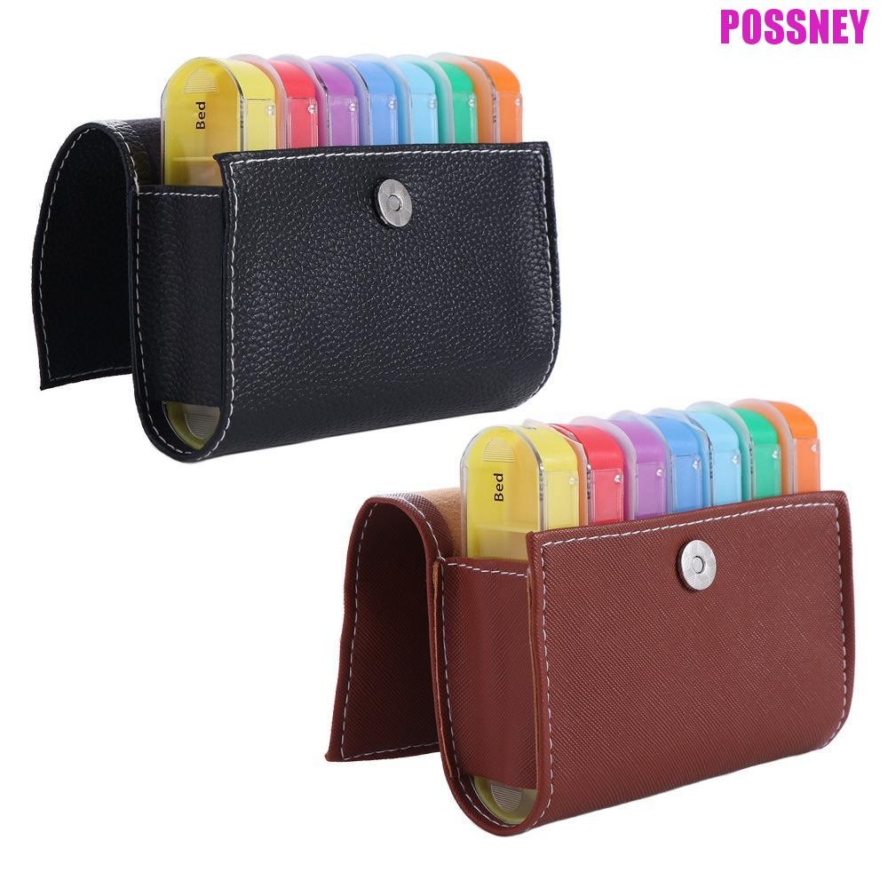 POSSNEY กล่องจัดยารายสัปดาห์, PU Carrying Case Drug Container 7-Day Pill Organizer, Week Mark 4 Time