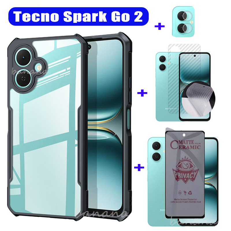 เคสกันกระแทกสําหรับ Tecno Spark Go 2 กระจกนิรภัย 4 in 1 Tecno Spark Go 1 Go 2025 ป้องกันหน้าจอกล้องเ