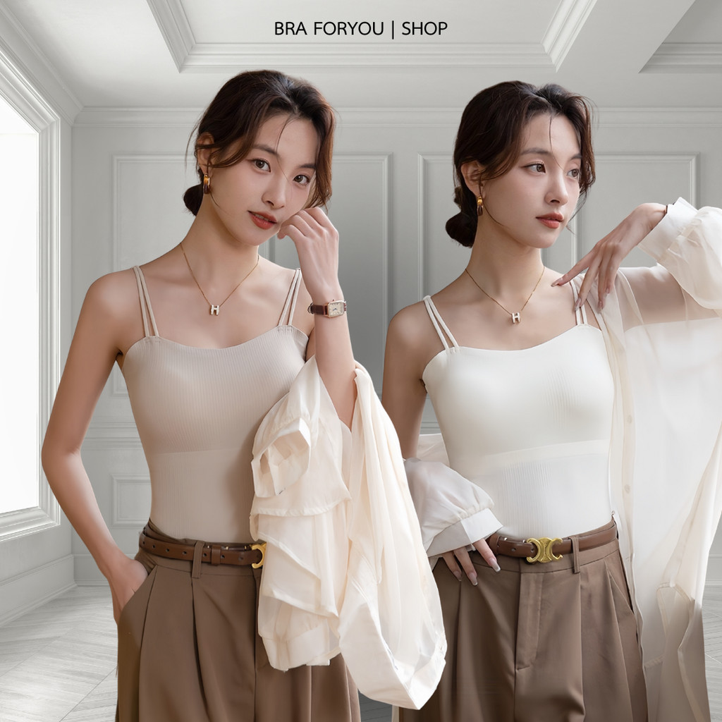 Bra Foryou เสื้อสายเดี่ยว สายคู่ 2 เส้น สายปรับได้ ไร้รอยต่อไร้ขอบ ลุคสาวออฟฟิศ (6611) เสริมฟองน้ำ เ
