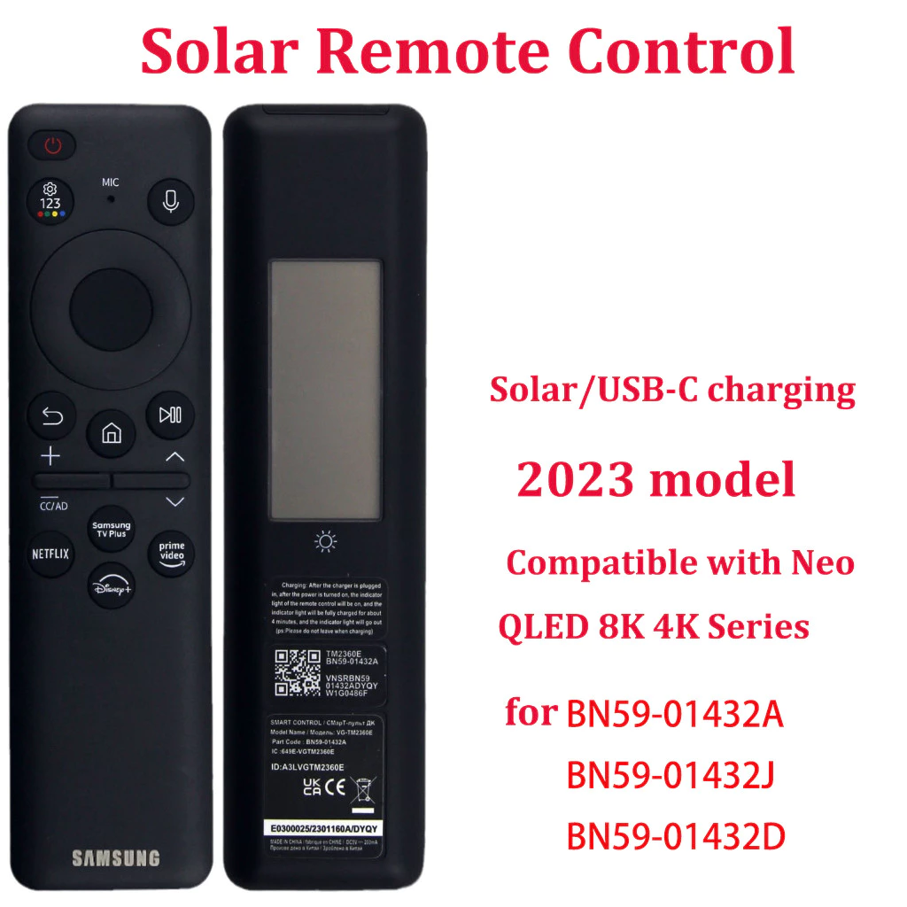 พลังงานแสงอาทิตย์/usb-c สั่งงานด้วยเสียงสําหรับ SAMSUNG SMART 4K 8K Android TV Remote REMOTE BN59-011432A BN5901432J BN5901432D