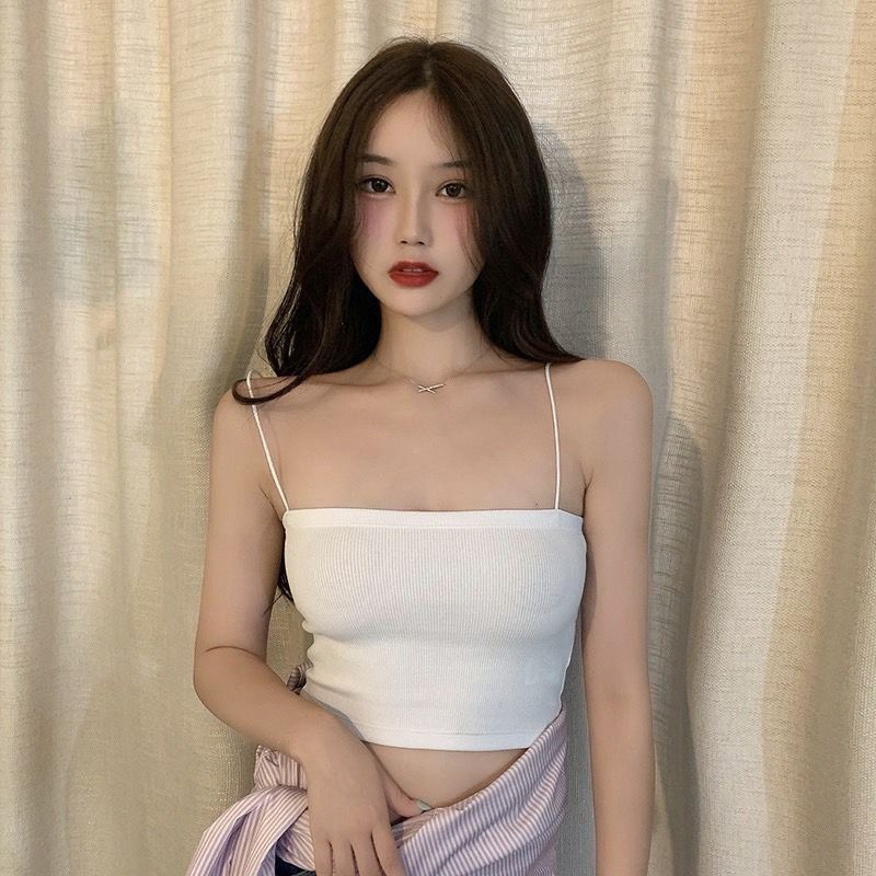 Zephyr-เสื้อสายเดี่ยว ผ้านิ่ม สีพื้น เข้ารูป ไม่มีฟองน้ำ แฟชั่น เสื้อแขนกุด สไตล์เกาหลี ใส่สบาย ฤดูร้อน - รูปที่ 6