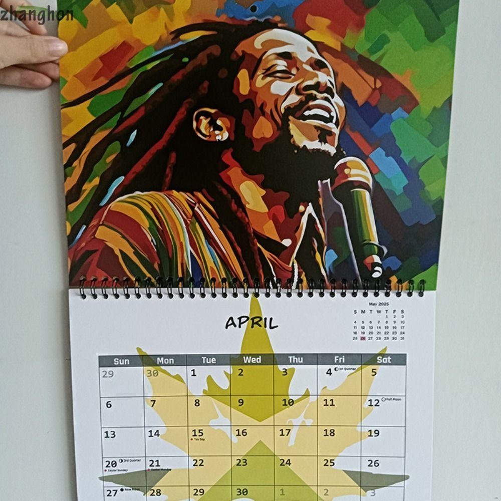 ZHANGHONONG Bob Marley Calendar, Creative Paper 2025, Family Planner 2025 Hangable รายเดือนแขวนปฏิทิ