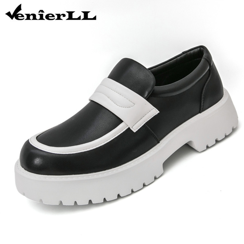 หนังผู้ชาย Chunky Platform Penny Loafers Slip-On Lug Sole Dress รองเท้าทํางานธุรกิจทุกวันลื่น Shock 
