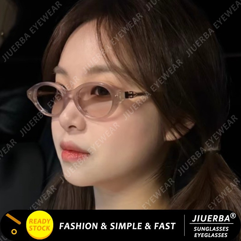 (JIUERBA) Photochromic Grey Retro Oval Small Frame Rice Nail Anti Blue Light แว่นตาสายตาสั้น