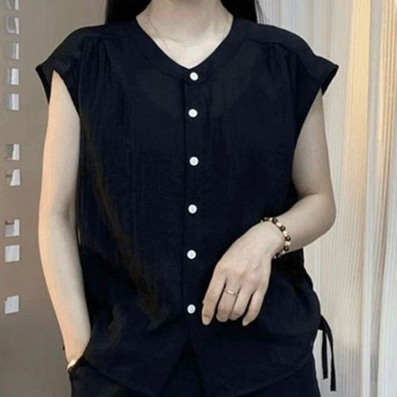 เสื้อเชิ้ตแขนสั้นผู้หญิง สไตล์ทันสมัย คอรอบสีทึบ ใส่ได้หลายโอกาส