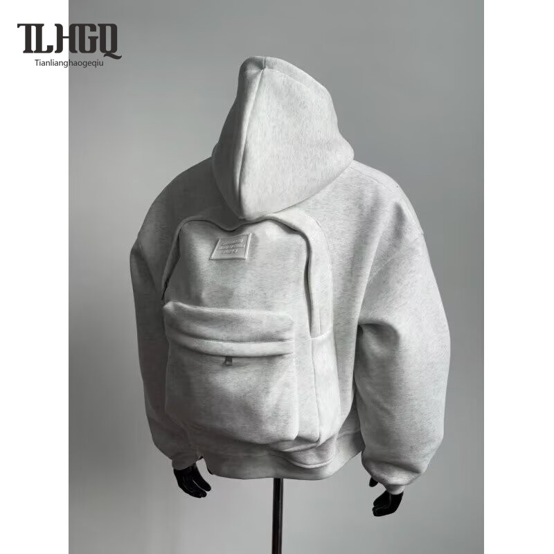 TLHGQ Backpack Sweater Design New Trend plus Size Baggy Coat เสื้อฮู้ดมีกระเป๋าเป้
