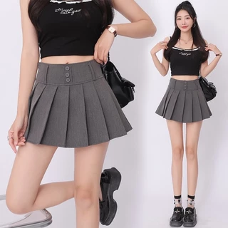 Hermarou S-6XL กระโปรงสั้นผู้หญิง ทรงเอเอวสูง ออกแบบมาพร้อมปุ่มสามปุ่ม เพื่อความสะดวก