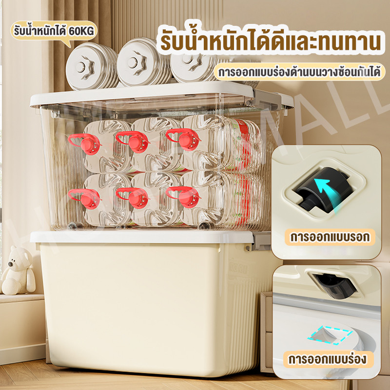 Tidy กล่องเก็บของ กล่องพลาสติก ความจุสูง กล่องเก็บของอเนกประสงค์ 50-400# ใช้เก็บของ เก็บเสื้อผ้า สีโปร่งใส มีล้อ - รูปที่ 2