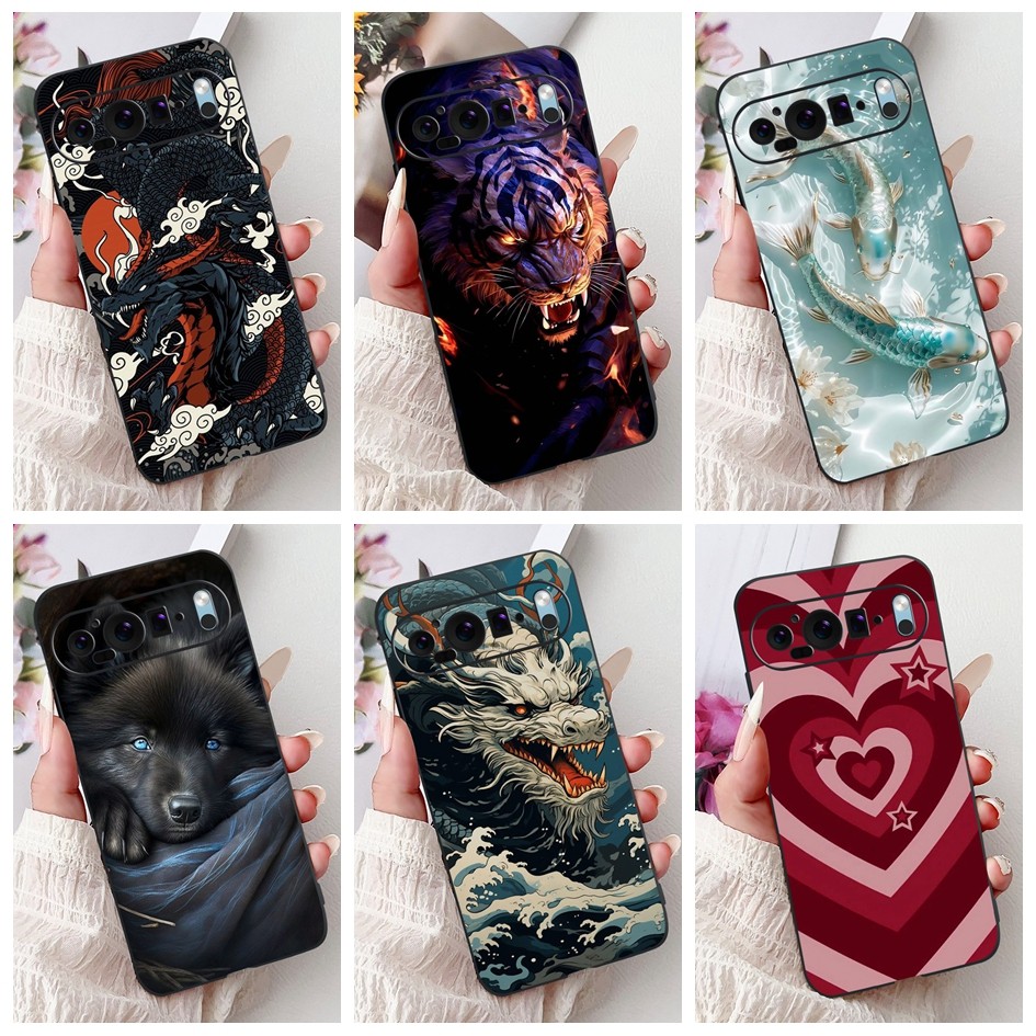 สําหรับ Google Pixel 9 Pro ปลอก GR83Y GEC77 กรณี Cool Dragon ปลาคาร์พการ์ตูนซิลิโคนนุ่มฝาครอบโทรศัพท