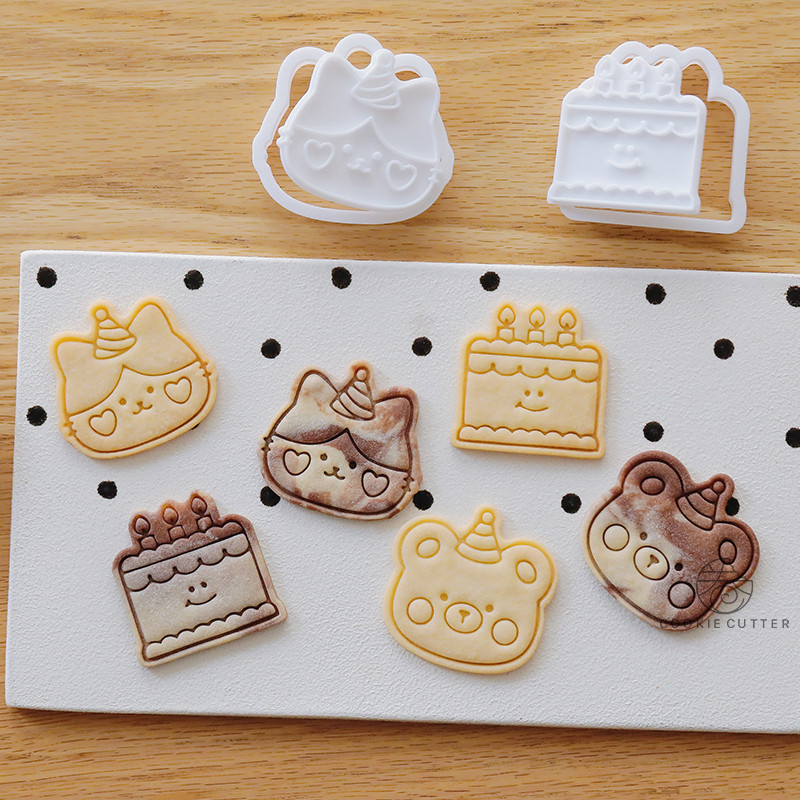 แม่พิมพ์คุกกี้สัตว์ Cat Bear Frosting แม่พิมพ์คุกกี้เครื่องตัดคุกกี้ Hand Pressed คุกกี้แสตมป์วันเกิด DIY ของขวัญตกแต่งเค้ก