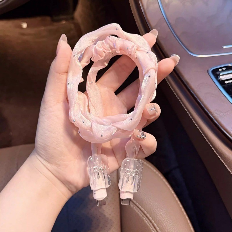 1.4m Girlyลูกไม้สีชมพูBling Diamomd Cable Winder Protectorสําหรับสายชาร์จUSBสายไฟประเภทC USB Chargerสายไฟข้อมูลสายไฟOrganizer - รูปที่ 2