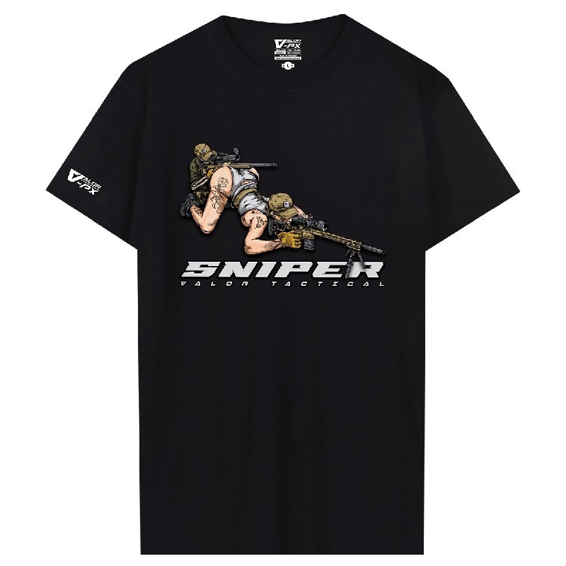 Valor PX-Sniper T-shirt เสื้อยืดยุทธวิธีรูปแบบผ้าฝ้ายระบายอากาศ 100% Cool หล่อทหาร Tough Guy ผู้ชายผ