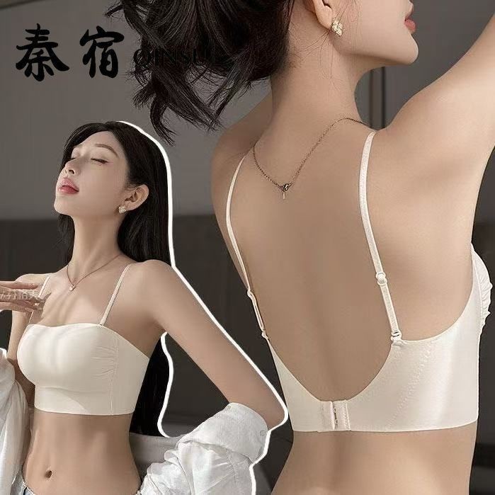 Qinsu ฤดูร้อนผ้าไหมน้ําแข็ง u-Shaped สวยกลับชุดชั้นในสตรีหน้าอกเล็ก Anti-glare Tube Top สลิงแบบบูรณา