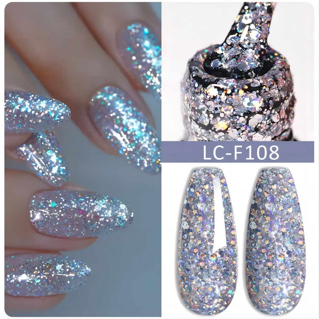 Lilycute 7MLGold Silver Glitter เจลเล็บ Nude สีชมพู Aurora เลเซอร์ Shinning กึ่งถาวร UV เจลที่มีสีสันเล็บเจลเคลือบเงา
