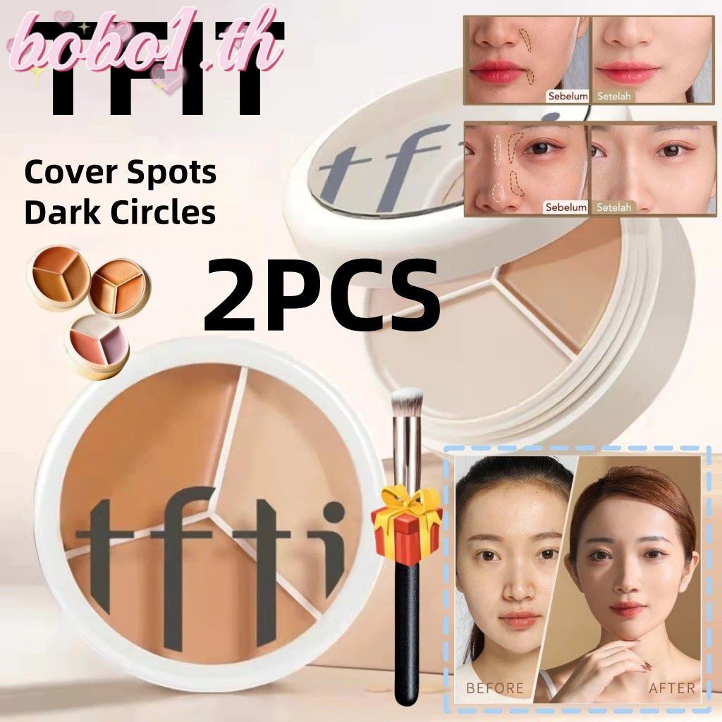Free Gift2PCS TFIT คอนซีลเลอร์ Tri-Color คอนซีลเลอร์กันน้ํา Long-Lasting แบบพกพาไวท์เทนนิ่งสําหรับผู