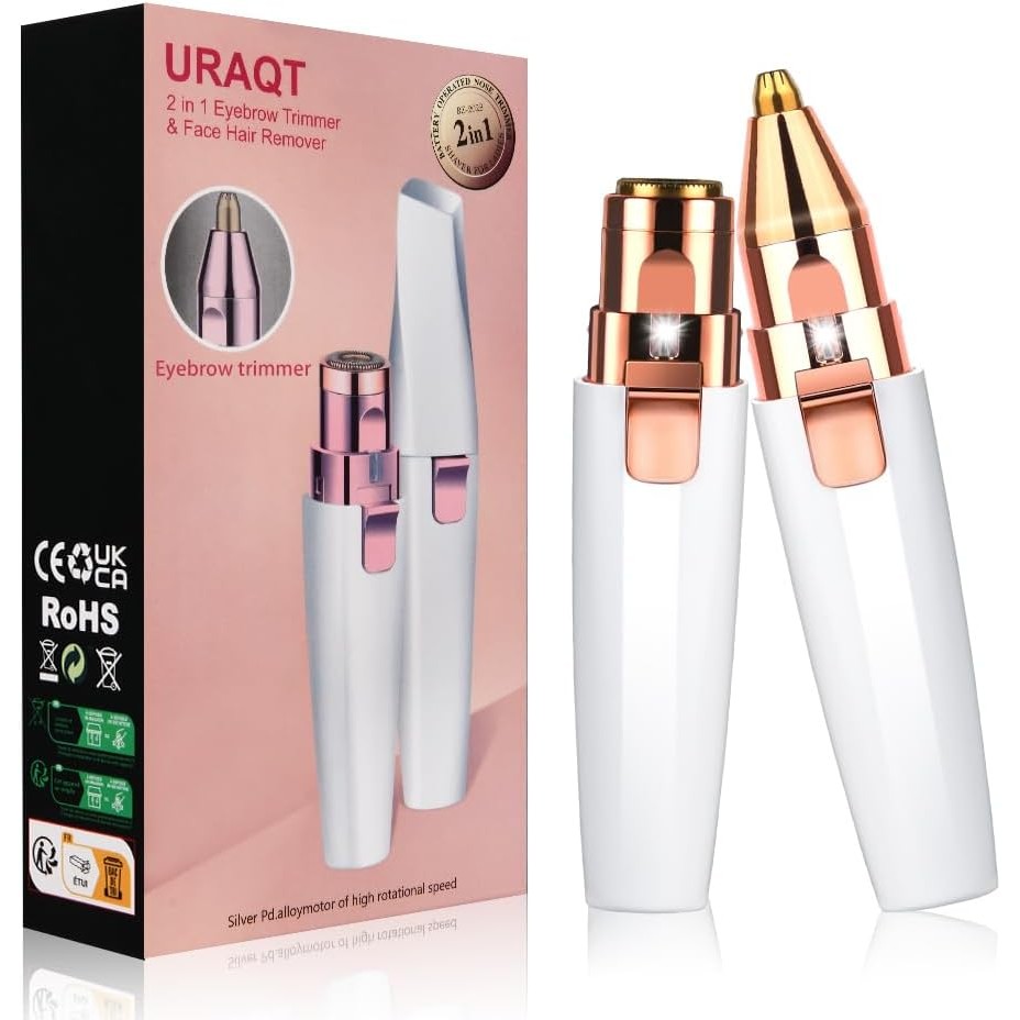 URAQT Facial Hair Remover สําหรับผู้หญิง, 2 in 1 Eyebrow Trimmer & Face Hair Remover, ชาร์จกันน้ําไม