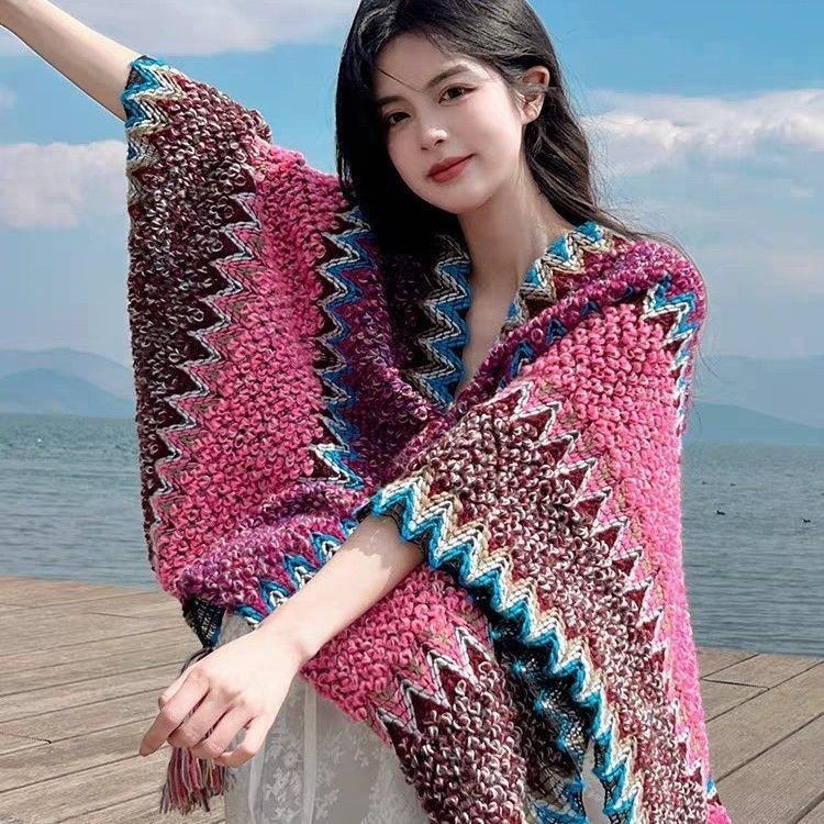 ผ้าคลุมไหล่ Lijiang ถักแฟชั่น สไตล์ชาติพันธุ์ มัลติฟังก์ชั่น