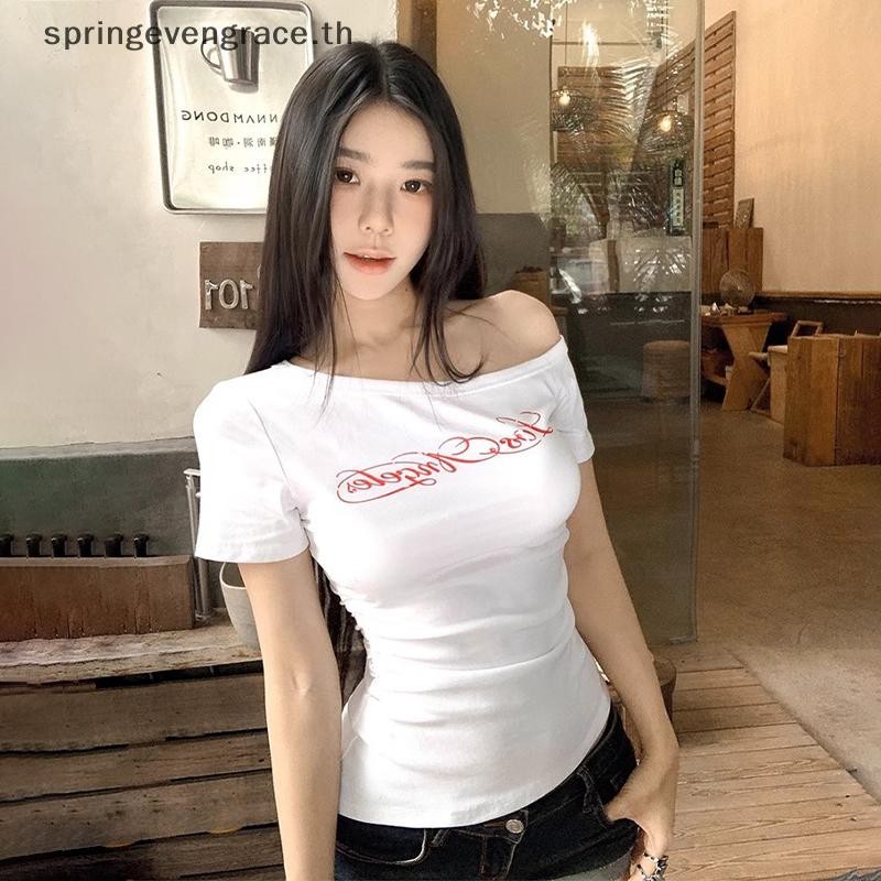 เสื้อยืดแขนสั้นแบบ Y2K Chic สำหรับสาวๆ ลายพิมพ์อักษร บางเบาสำหรับฤดูร้อน