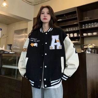 เสื้อแจ็คเก็ตเบสบอล ZITY Unisex Varsity Bomber สไตล์ย้อนยุควินเทจเกาหลี เสื้อแจ็คเก็ตลำลองสำหรับผู้ชายและผู้หญิง