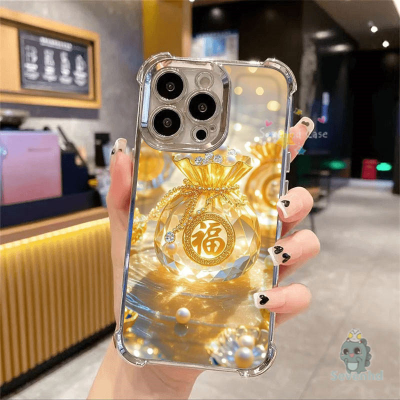 Lucky Gold กระเป๋าสําหรับ iPhone 11 16 15 14 13 12 Pro Max XR X XS 8 7 6 Plus SE2020 สี่มุมถุงลมนิรภัยเคสโทรศัพท์โทรศัพท์มือถือกันกระแทกฝาหลัง