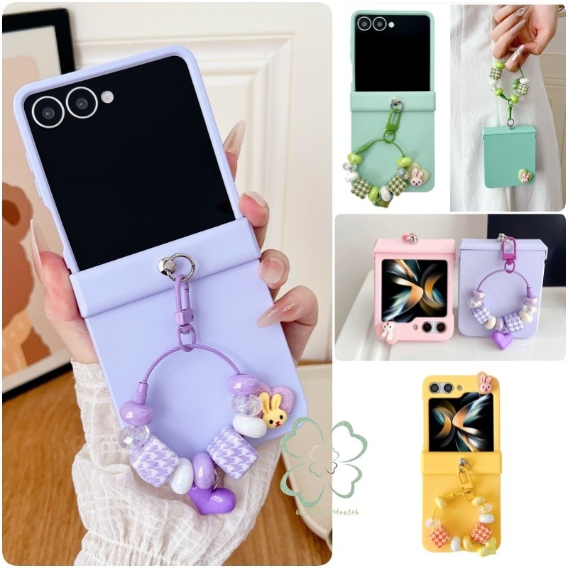น่ารัก 3D กระต่ายบานพับ Hard Case สําหรับ Samsung Galaxy Z Flip7 Z Flip 6 Z Flip 5 Z Flip 4/3 สายรัดข้อมือปกหลัง