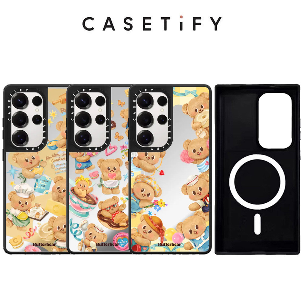 SAMSUNG น่ารักเนยหมีกระจกแม่เหล็กสําหรับSamsung Galaxy S25 24 23 UItraกันกระแทกป้องกันปลอก