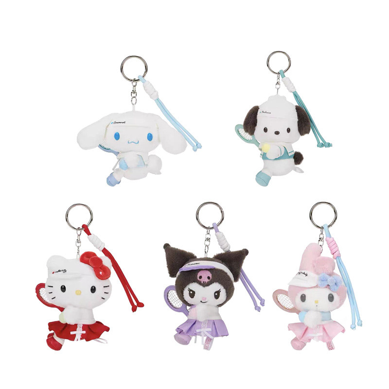Sanrio เทนนิส Academy Series Plushie ของเล่นน่ารัก Cinnamoroll My Melody Hello Kitty ตุ๊กตาพวงกุญแจกระเป๋าจี้ตุ๊กตาการ์ตูนเด็กของขวัญ