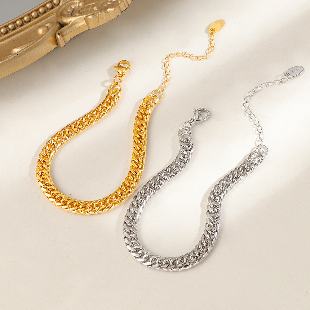 ยุโรปสไตล์อเมริกันเย็นเหล็กไทเทเนียมชุบไม่ซีดจางสร้อยข้อมือโซ่คิวบาฮิปฮอปทองสร้อยข้อมือโซ่หนาเครื่องประดับสแตนเลส