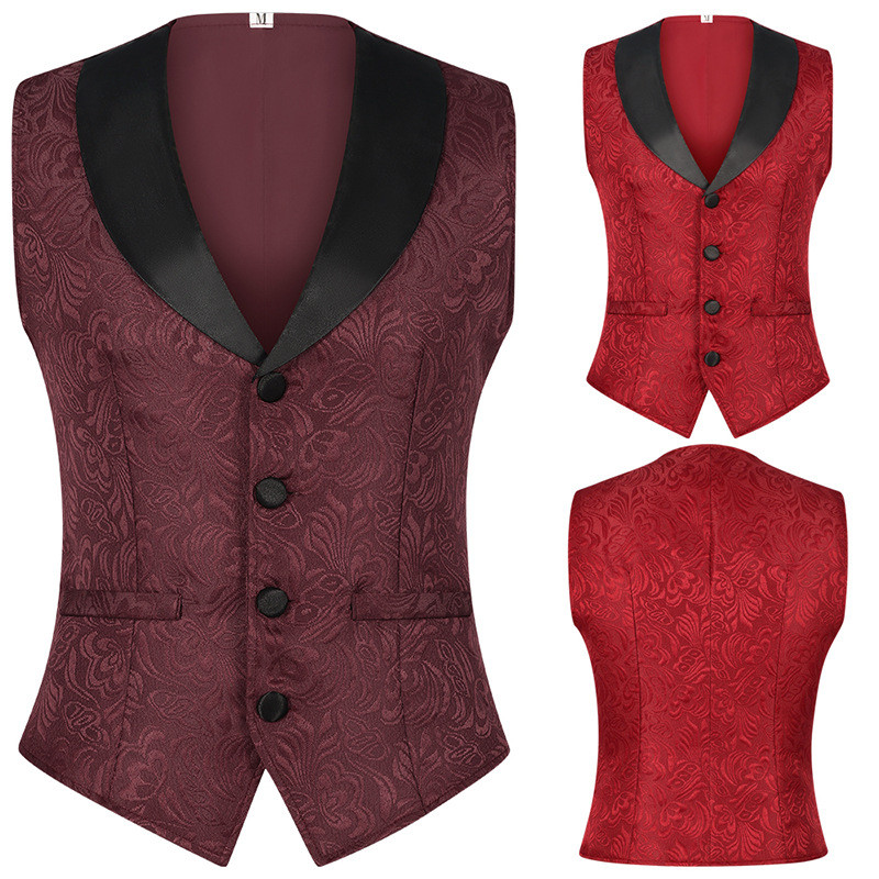 ✨ ✨2025 European Mens Slim-fit Suit Vest Single-breasted Suit Vest Vest Vest Stage Performance เครื่