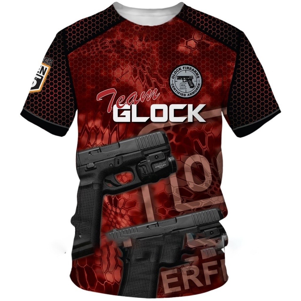 Tactical Glock ลายพิมพ์แบบเต็มตัว เสื้อยืดแขนสั้นสำหรับฤดูร้อน