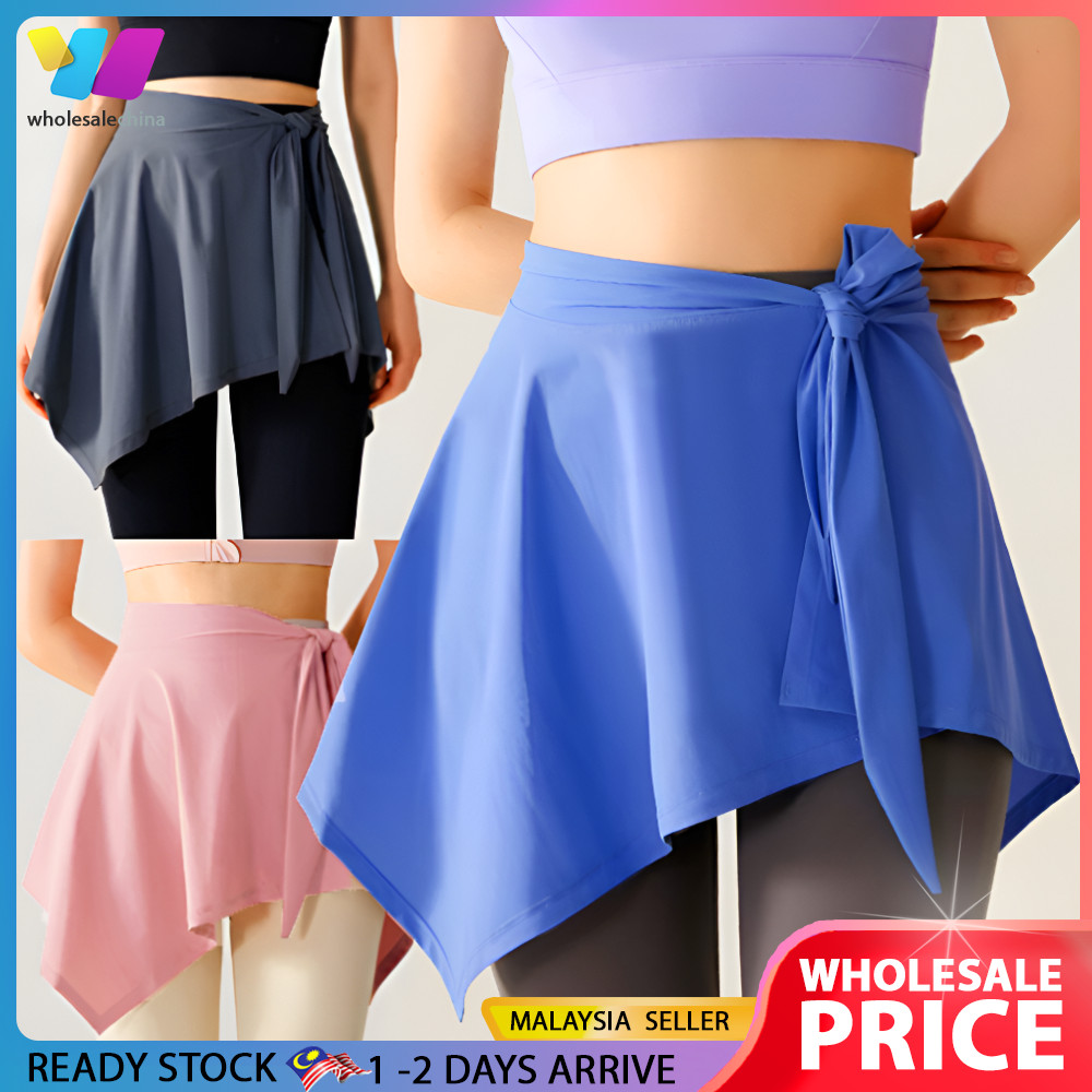 ผู้หญิง Anti-Awkward สั้นโยคะกระโปรงเต้นรําวิ่งออกกําลังกายกระโปรง Rok Sukan โยคะสั้นกระโปรง