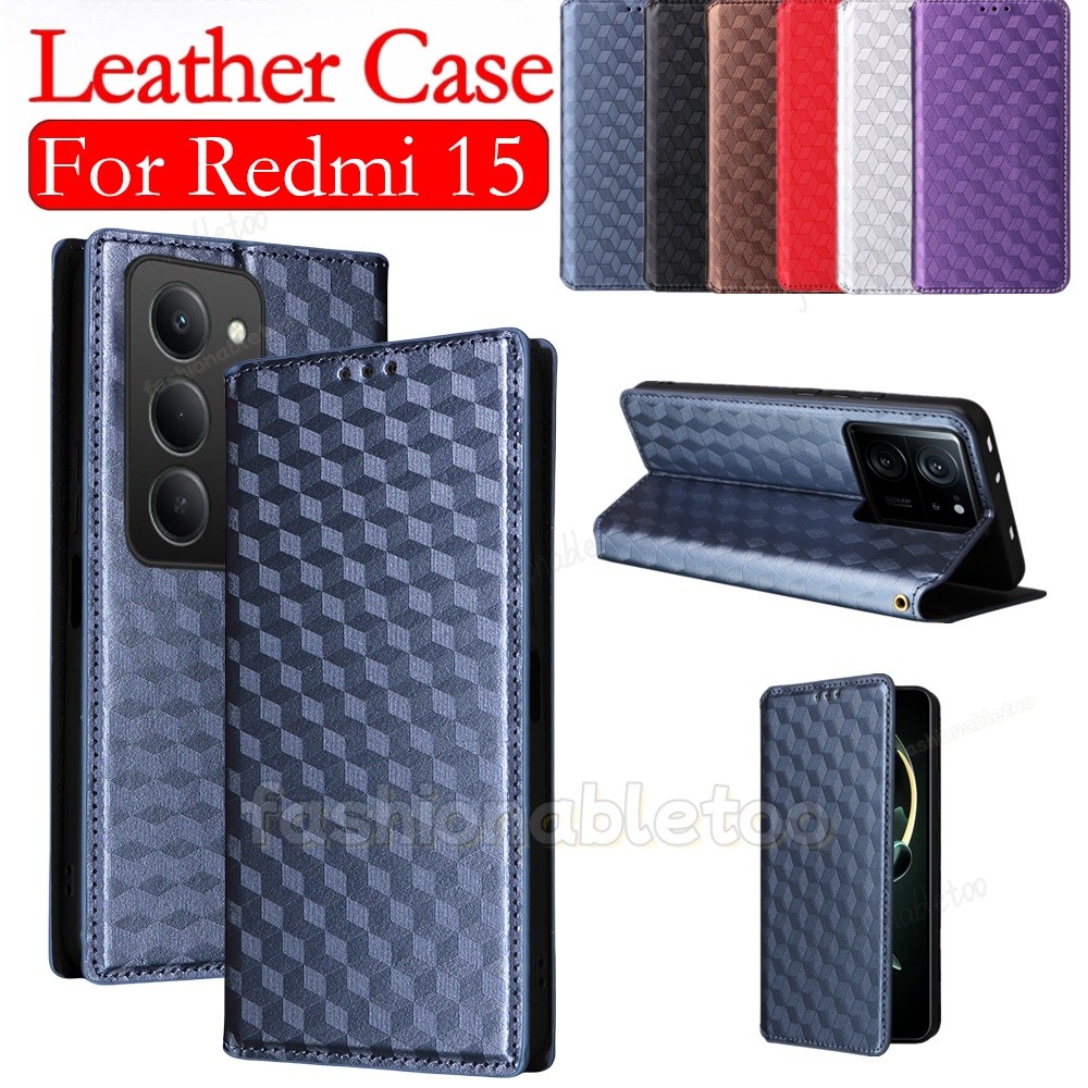 สําหรับRedmi15 5Gพลิกหนังเคสโทรศัพท์สําหรับRedmi 15 C 15C Redmi15 C Redmi15C 2025 ขาตั้งแม่เหล็กผู้ถ