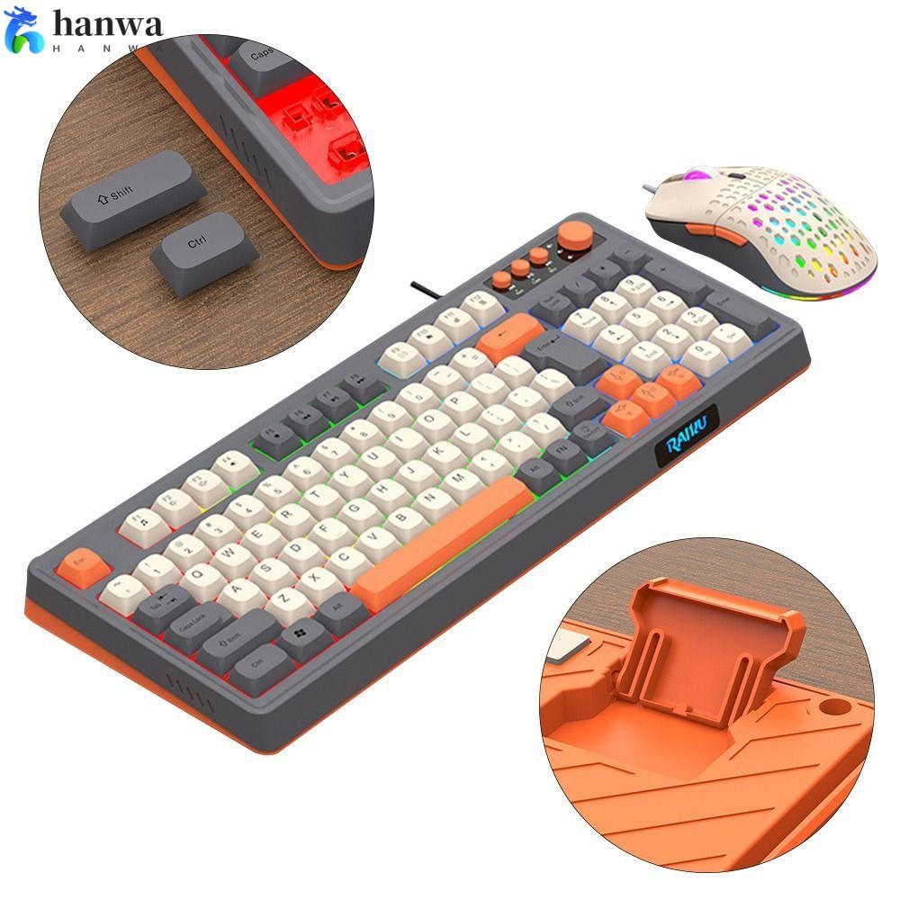 HANWA RAIKU T98 คีย์บอร์ด, เมาส์คีย์บอร์ดแสงแบ็คไลท์, เค้าโครง 98 คีย์การเชื่อมต่อ USB สีสายรุ้งคีย์
