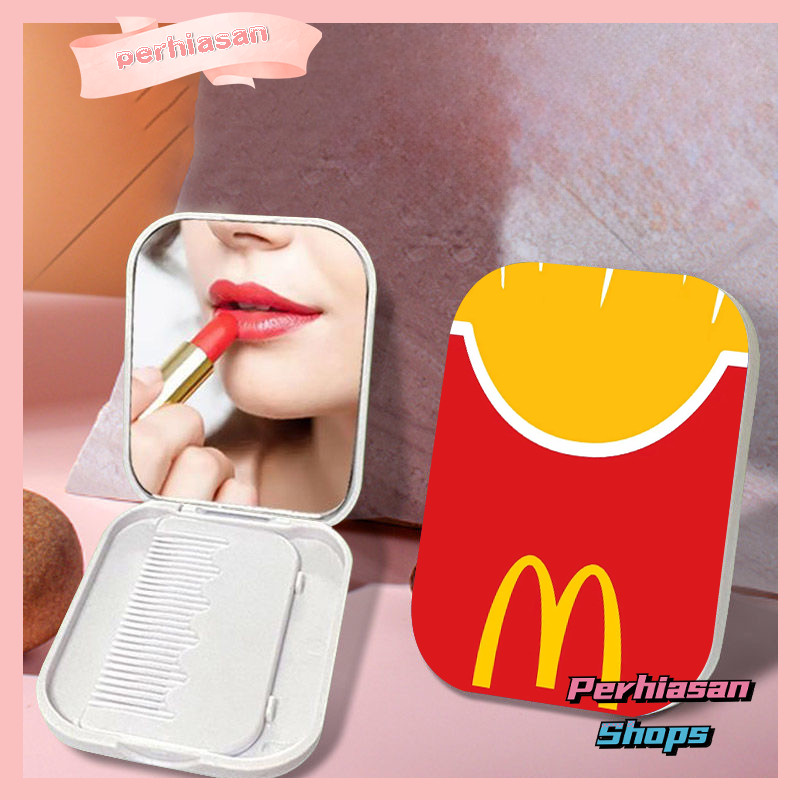 Shops Jewelry กระจกแต่งหน้าพับได้ทรงสี่เหลี่ยมมีลวดลาย + Comb QUALITY McDonalds French Fries