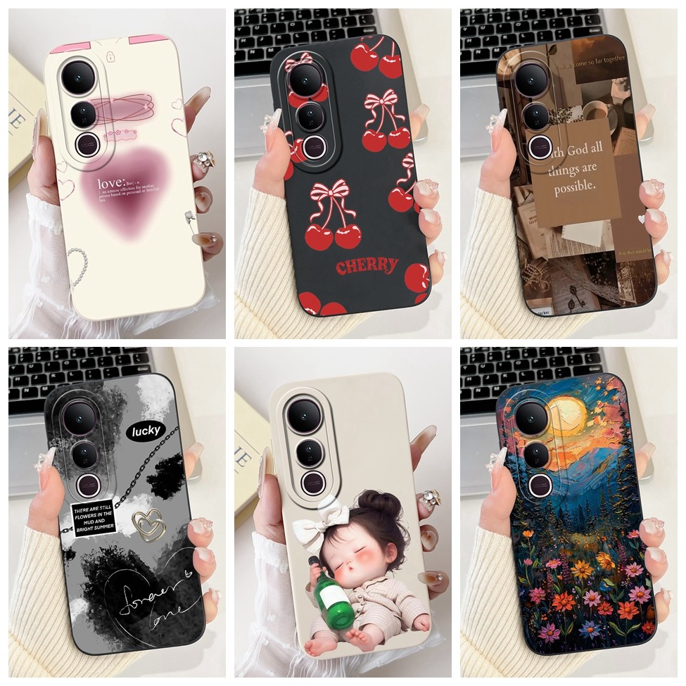 Vivo V2440 กรณี Vivo V50 Lite 5G หรูหราแฟชั่นดอกไม้ Kawaii แมวน่ารักกันกระแทกเคสโทรศัพท์