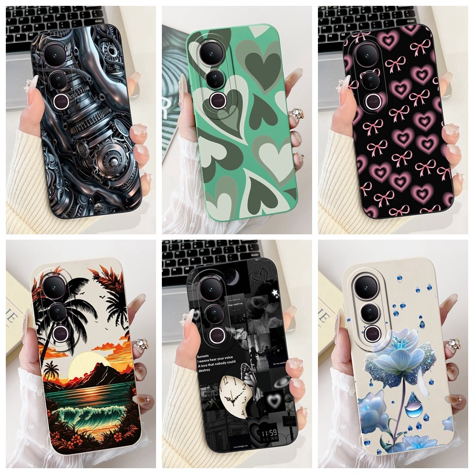 Vivo V50 Lite 5G กรณี V2440 ซิลิโคนแมวน่ารักแฟชั่นผีเสื้อดอกไม้รักทาสีฝาครอบ Vivo V50 Lite เคสโทรศัพ