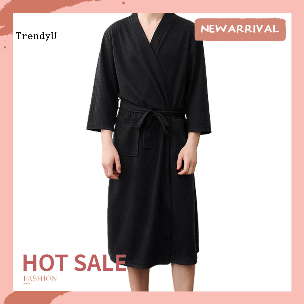 TRD ผู้ชายเสื้อคลุมอาบน้ําสีทึบ V คอคาร์ดิแกนการดูดซึมน้ํา Oversize ชายชุดนอนสําหรับ Home