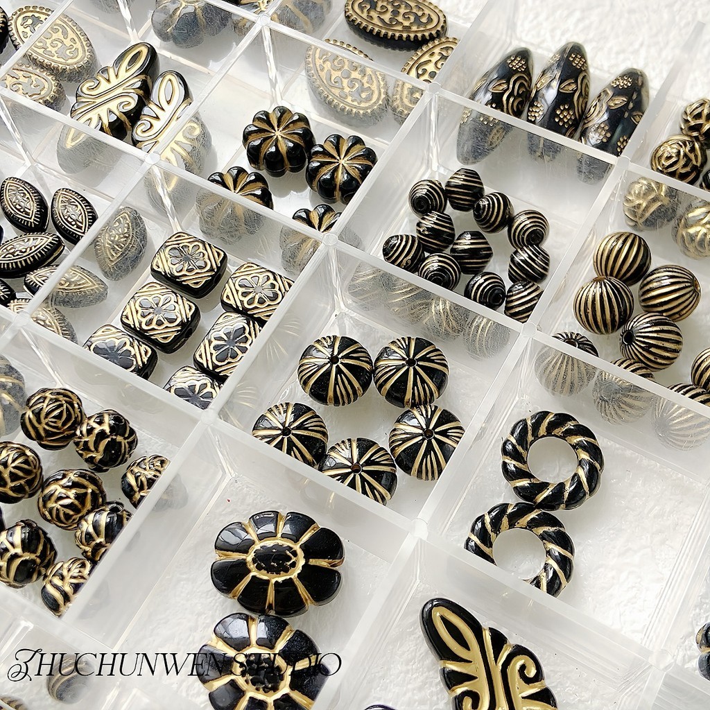 Retro vintage Baroque [Black Series] Gold-Painted Rose Fish Beaded diy Handmade สร้อยข้อมือสร้อยคอ PRAI