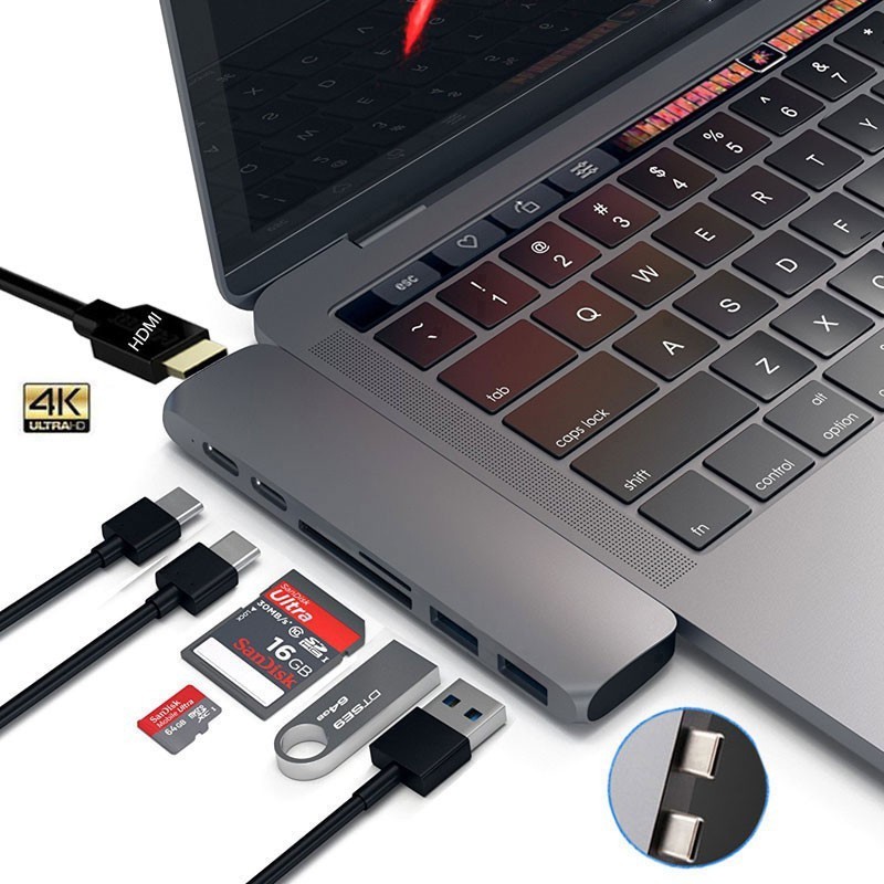 Docking station Type-C Hub To HDMI 4K Thunderbolt 3 USB C Adapter Hub พร้อมช่องเสียบ TF SD สําหรับ macbook Pro 13 15 16 /Air 13 2020