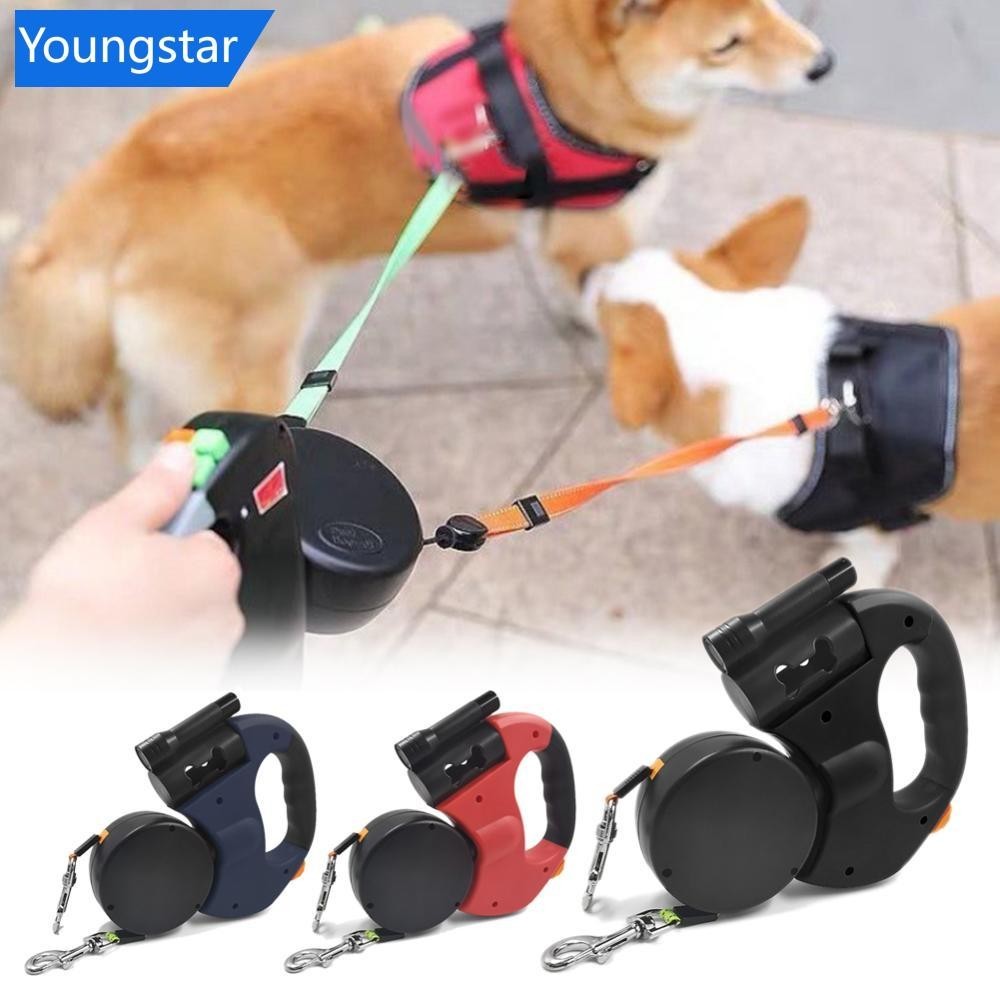[ForeverYoung] Dual Pet Retractable Leash Rope พร้อมไฟ LED สะท้อนแสง Dual Pet Leash Lead สําหรับสุนัขแมวกลางแจ้งเข็มขัดลากเดินอุปกรณ์วิ่ง K5Q3