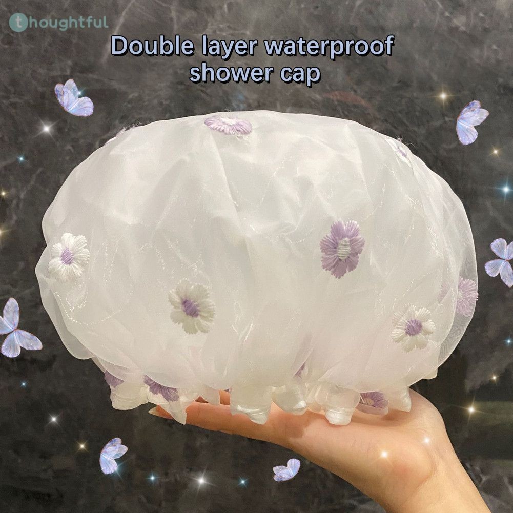 หมวกอาบน้ำหนาสองชั้นกันน้ำDaisy Bathcapเหมาะสำหรับเด็กและผู้ใหญ่ห้องครัวน้ำมันผมTH
